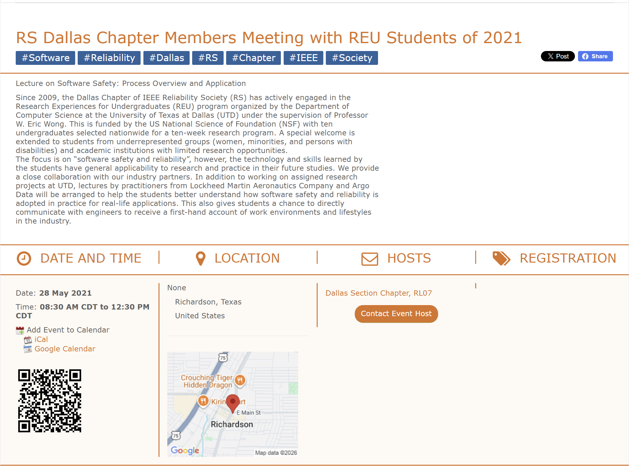 RS Dallas Chapter Members Meeting with REU Students of 2021 event