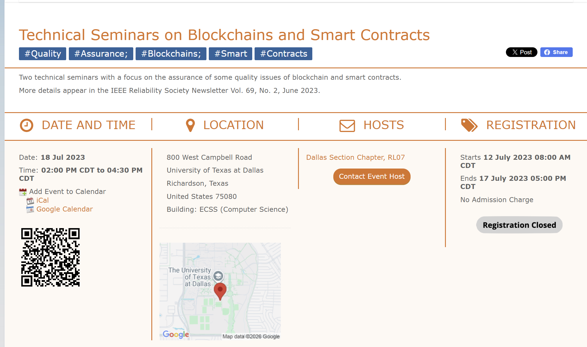 Technical Seminars on Blockchains and Smart Contracts event