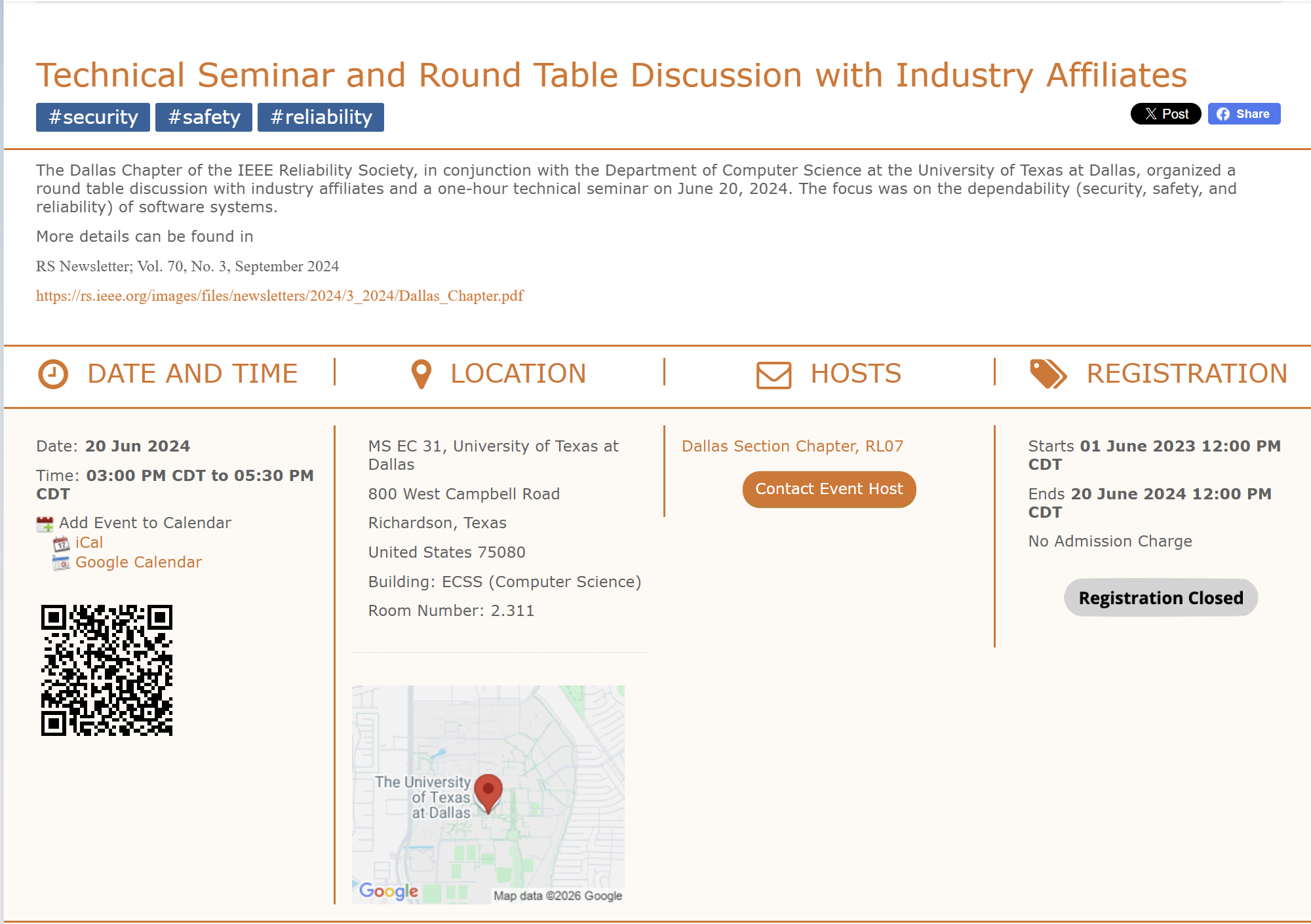 Technical Seminar and Round Table Discussion with Industry Affiliates event